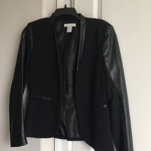 Faux leather trim blazer